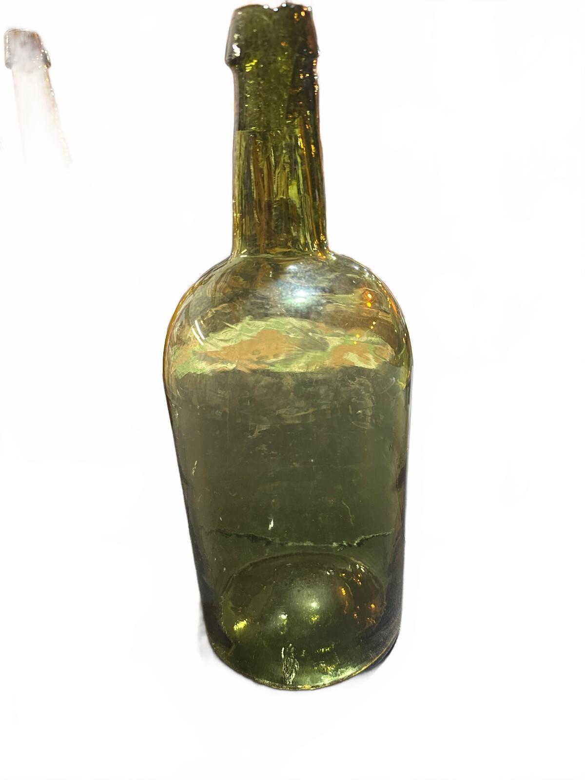Antique Olive Green Glass Wine Bottle Applied Lip 13"