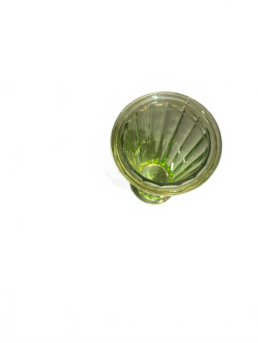 Vintage Green Ribbed Glass Vase 7" Mid Century