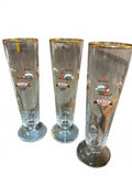 3 Lindemans Belgian Lambic Gold Rim Beer Flute Glasses