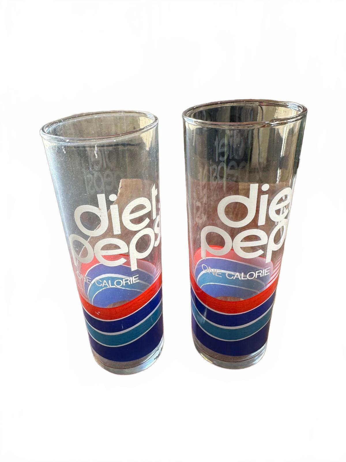 2 Vintage 1980s Diet Pepsi One Calorie 7" Glasses