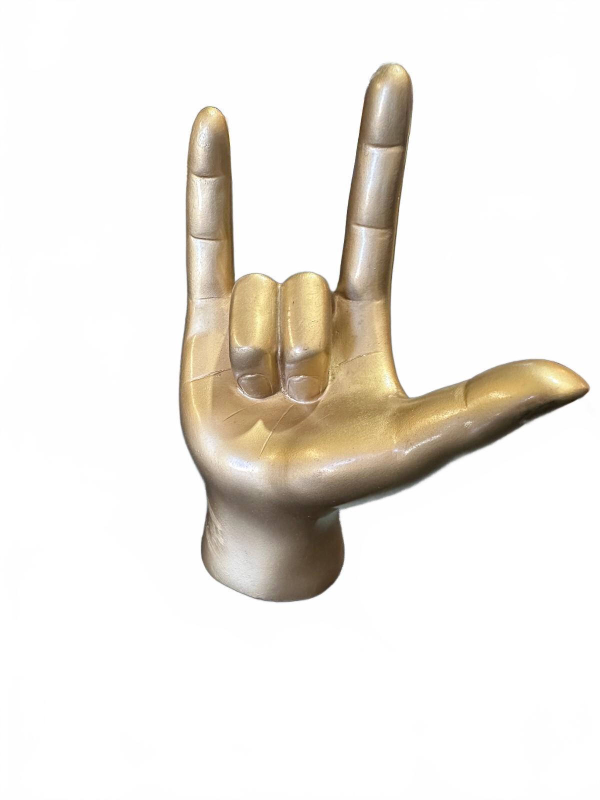 Gold ASL I Love You Hand Sculpture 8 Inch