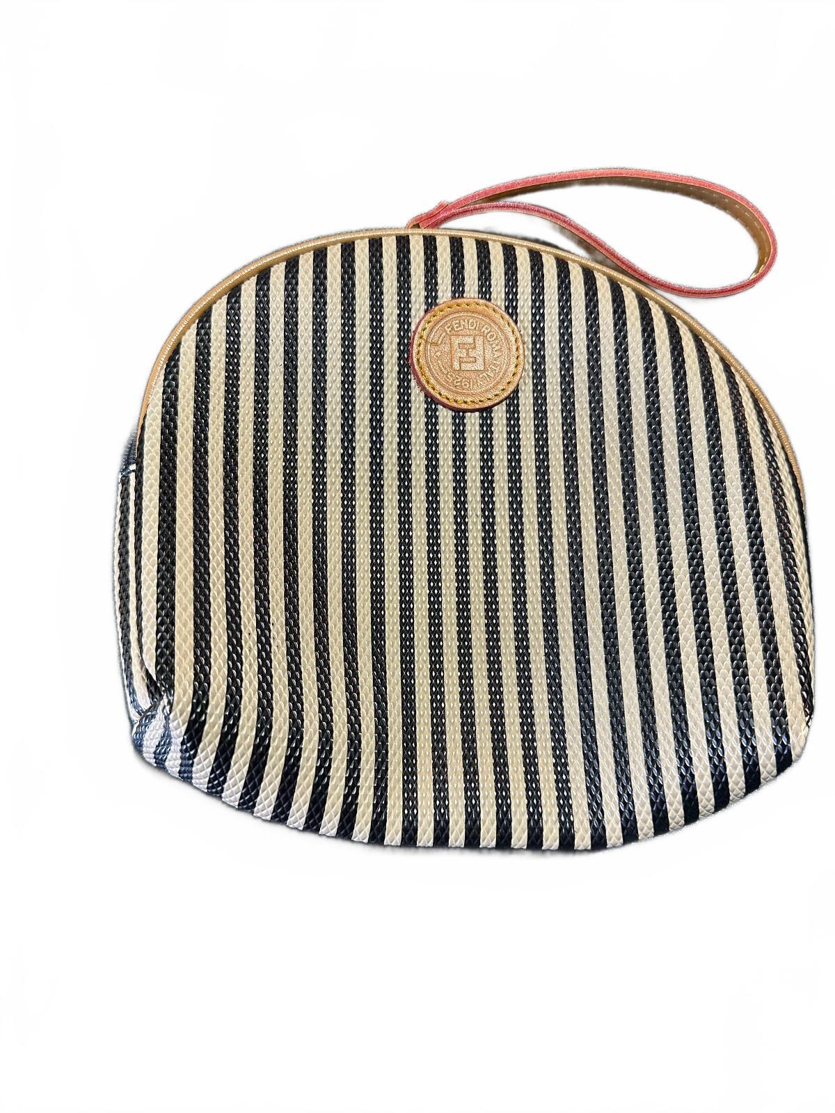 Black Cream Striped Wristlet Cosmetic Pouch