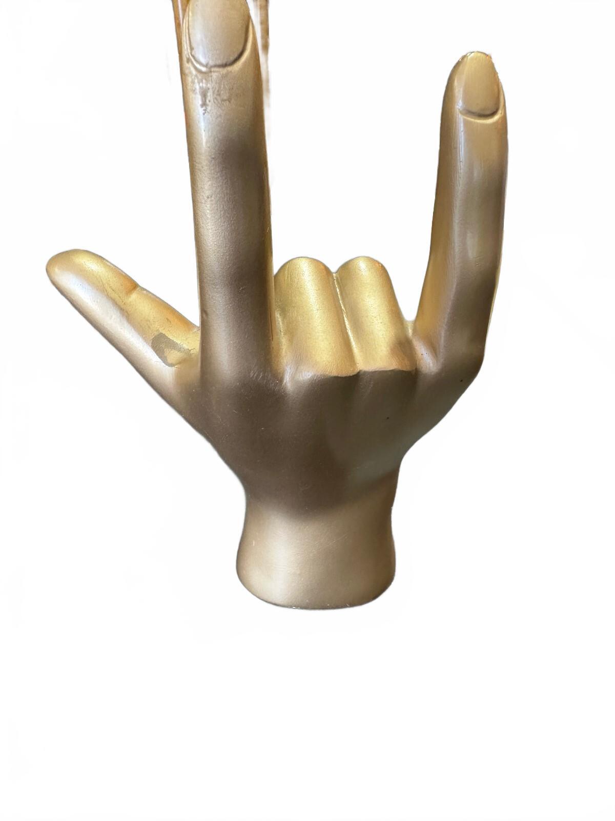 Gold ASL I Love You Hand Sculpture 8 Inch