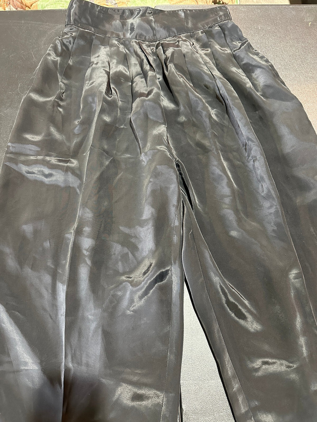 Black Silk Wide Leg Pull-On Pants Women's S