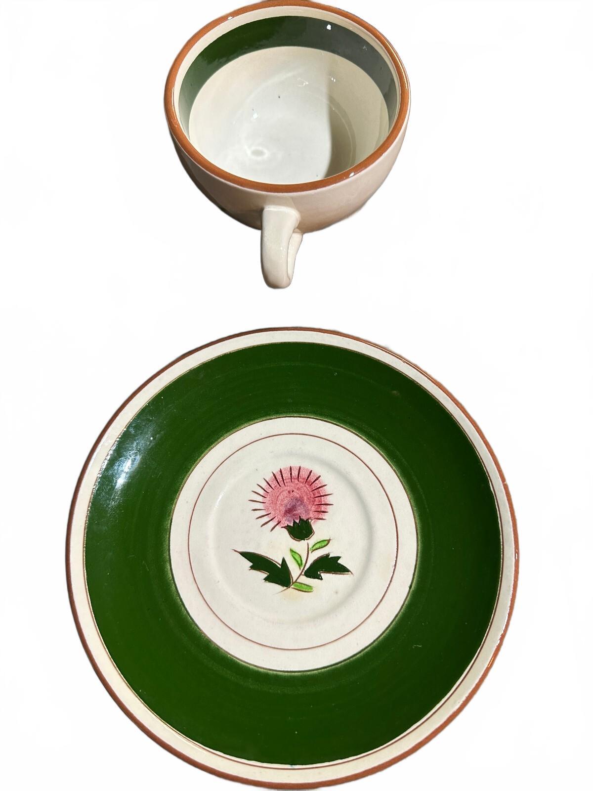2 Stangl Thistle Cups & Saucers Hand Painted MCM