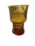 Vintage Amber Pressed Glass Daisy Pedestal Tumbler 5"