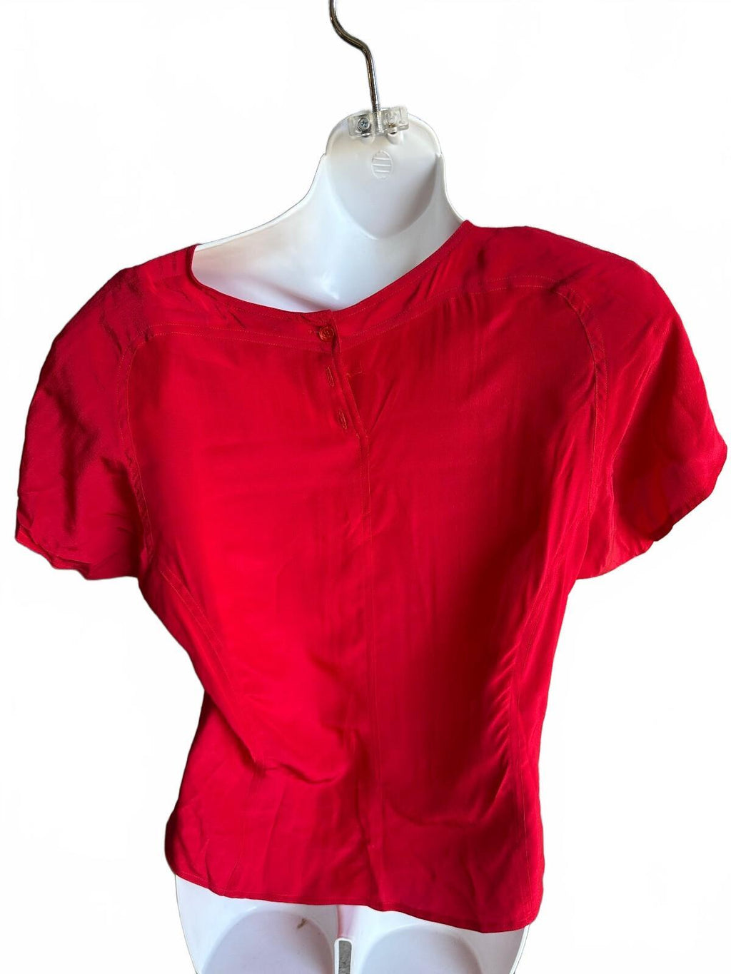 Bethany Red Silk Short Sleeve Blouse Medium