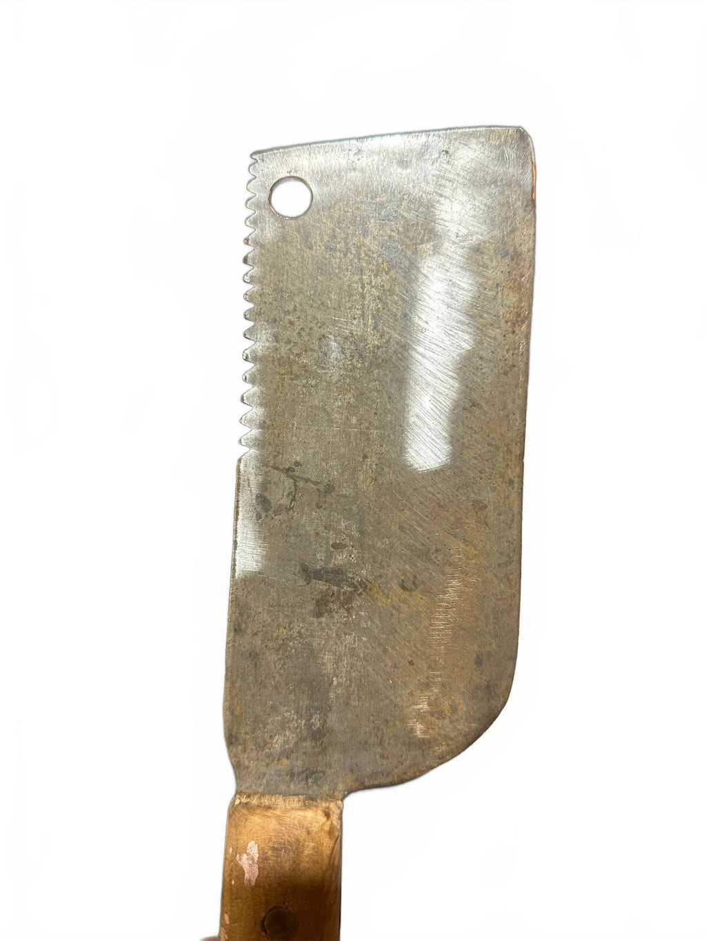 Vintage Butcher Meat Cleaver Serrated Spine Wood Handle