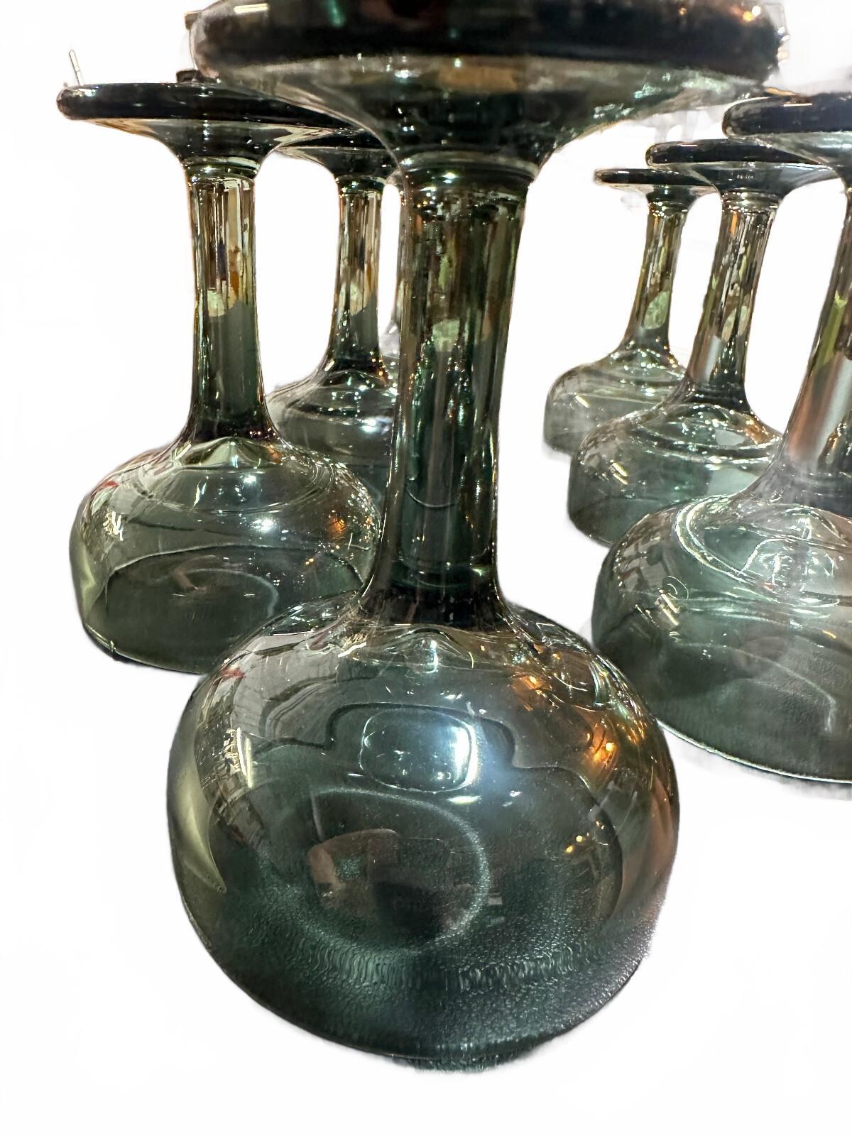 Vintage Smoky Green Champagne Sherbet Glasses Set of 7