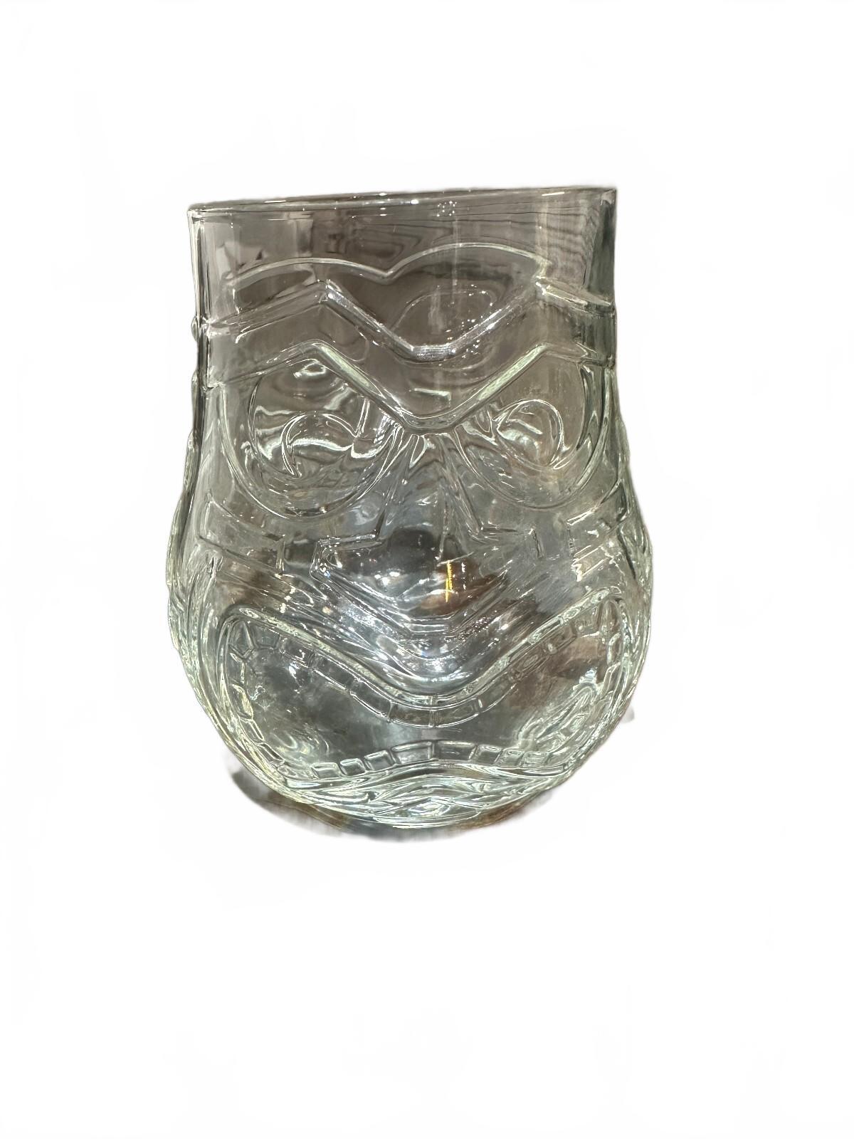 Vintage Clear Glass Tiki Face Cup Tumbler 4.5"
