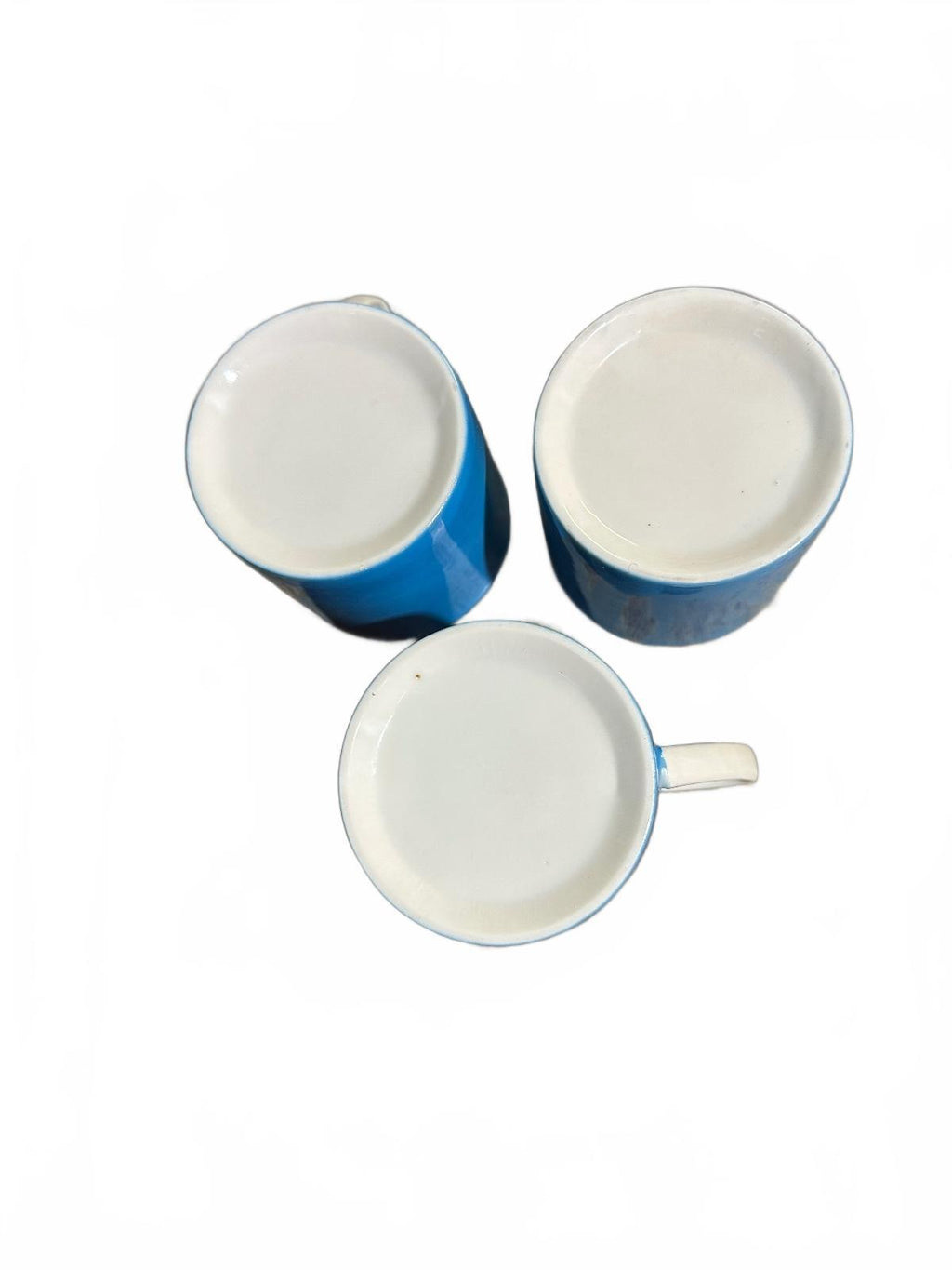 Ceramic Mugs, Set Of 3 Blue & White, 6 oz, Mid Century Modern, Vintage