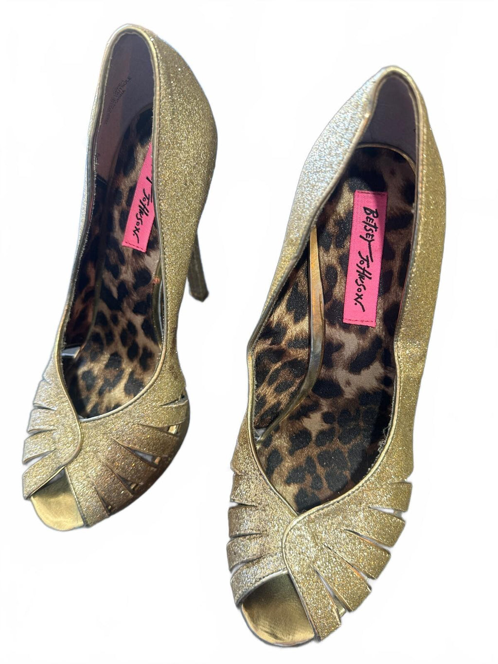 Betsey Johnson Gold Glitter Peep Toe Heels 9.5