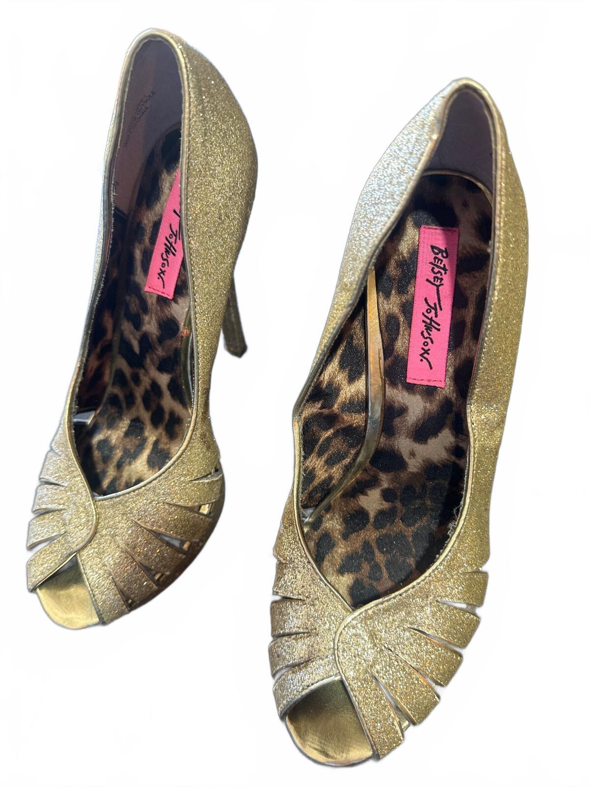 Betsey Johnson Gold Glitter Peep Toe Heels 9.5