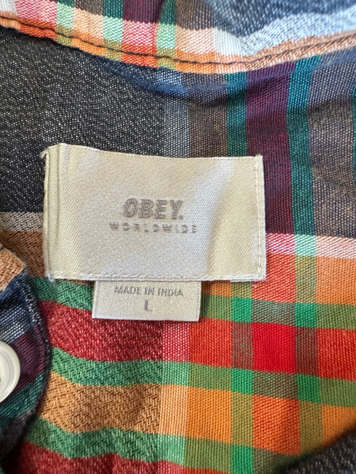 Obey Worldwide Plaid Button-Up Shirt Men's Large