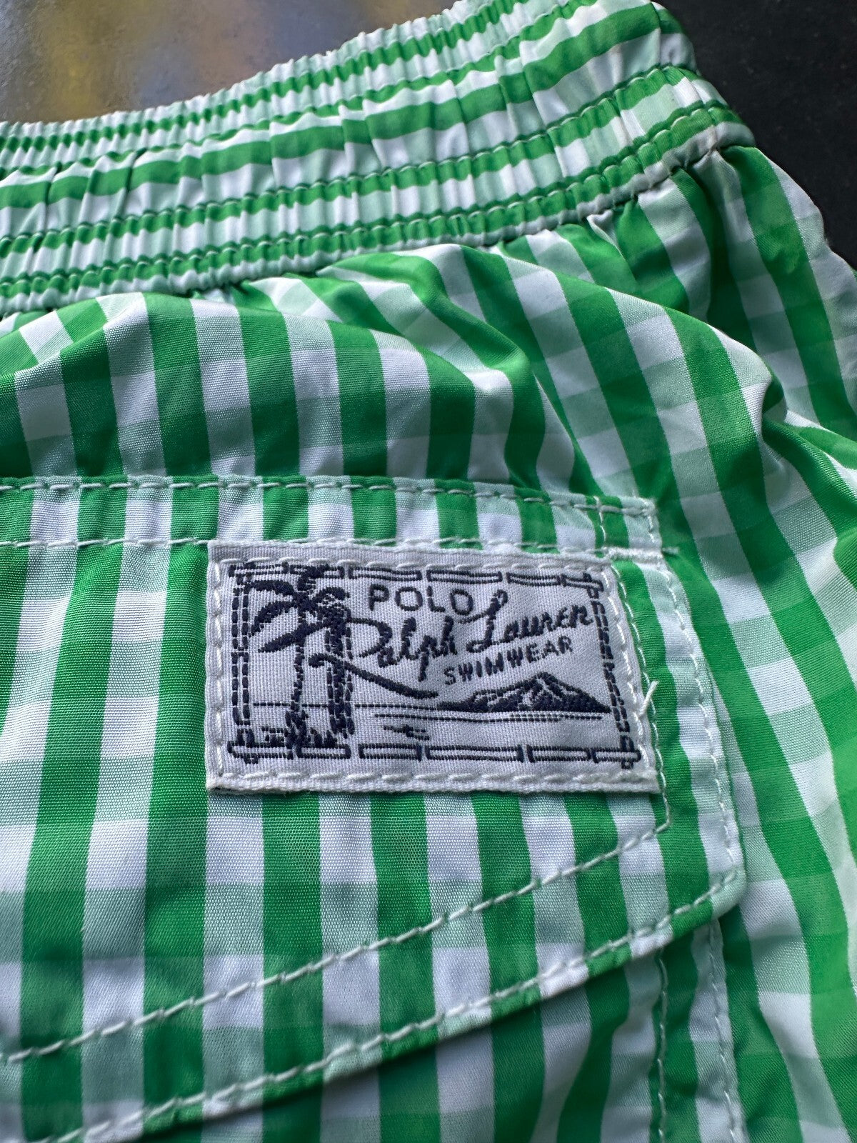 Polo Ralph Lauren Green Gingham Swim Trunks L