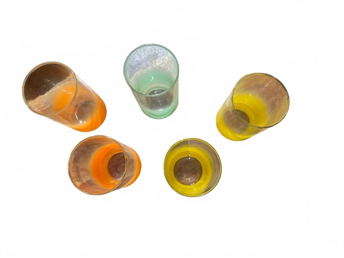 Set of 5 Frosted Ombre Drinking Glasses Yellow Orange Green