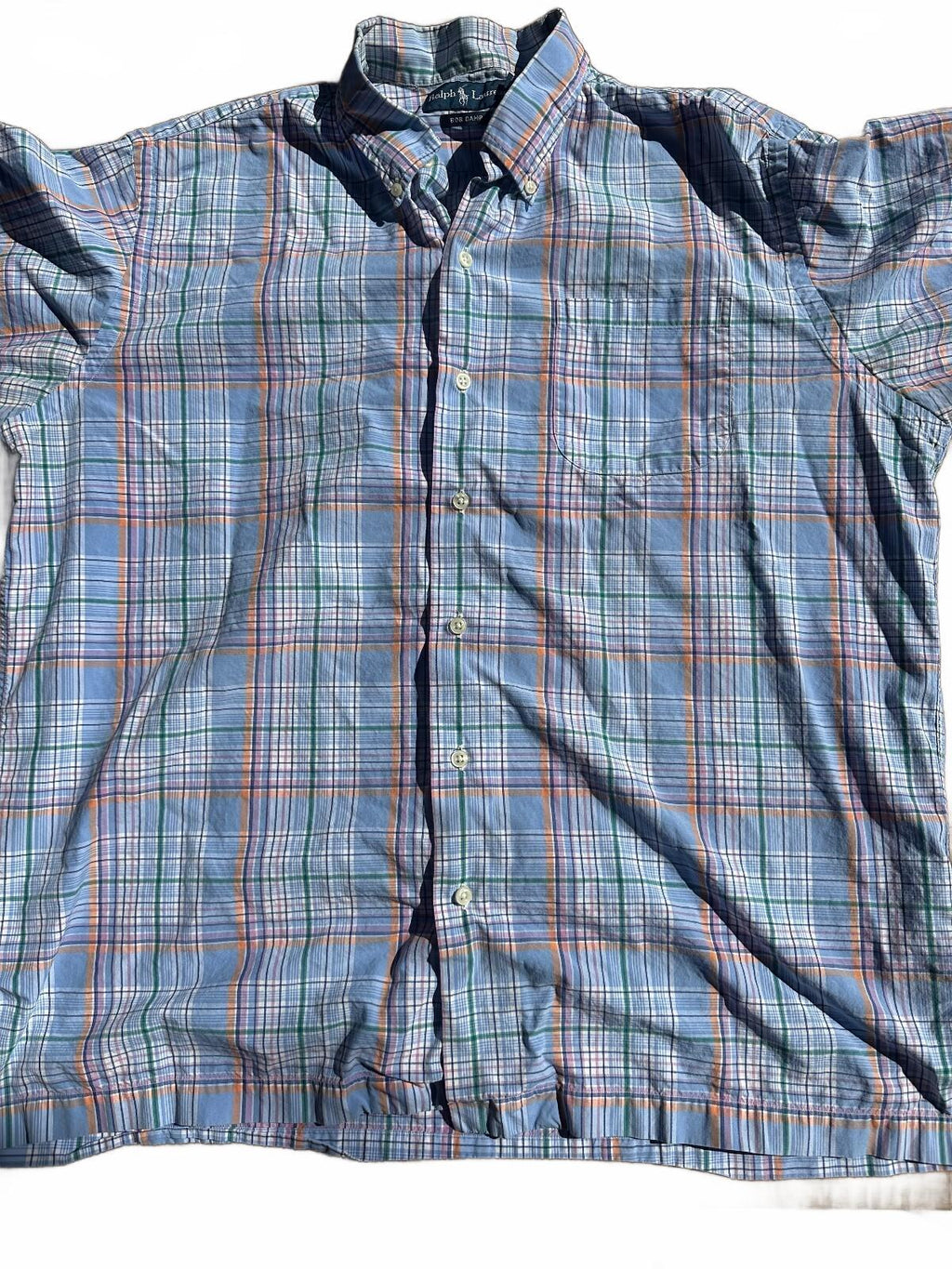 Ralph Lauren Bob Camp Large Blue Madras Plaid Shirt