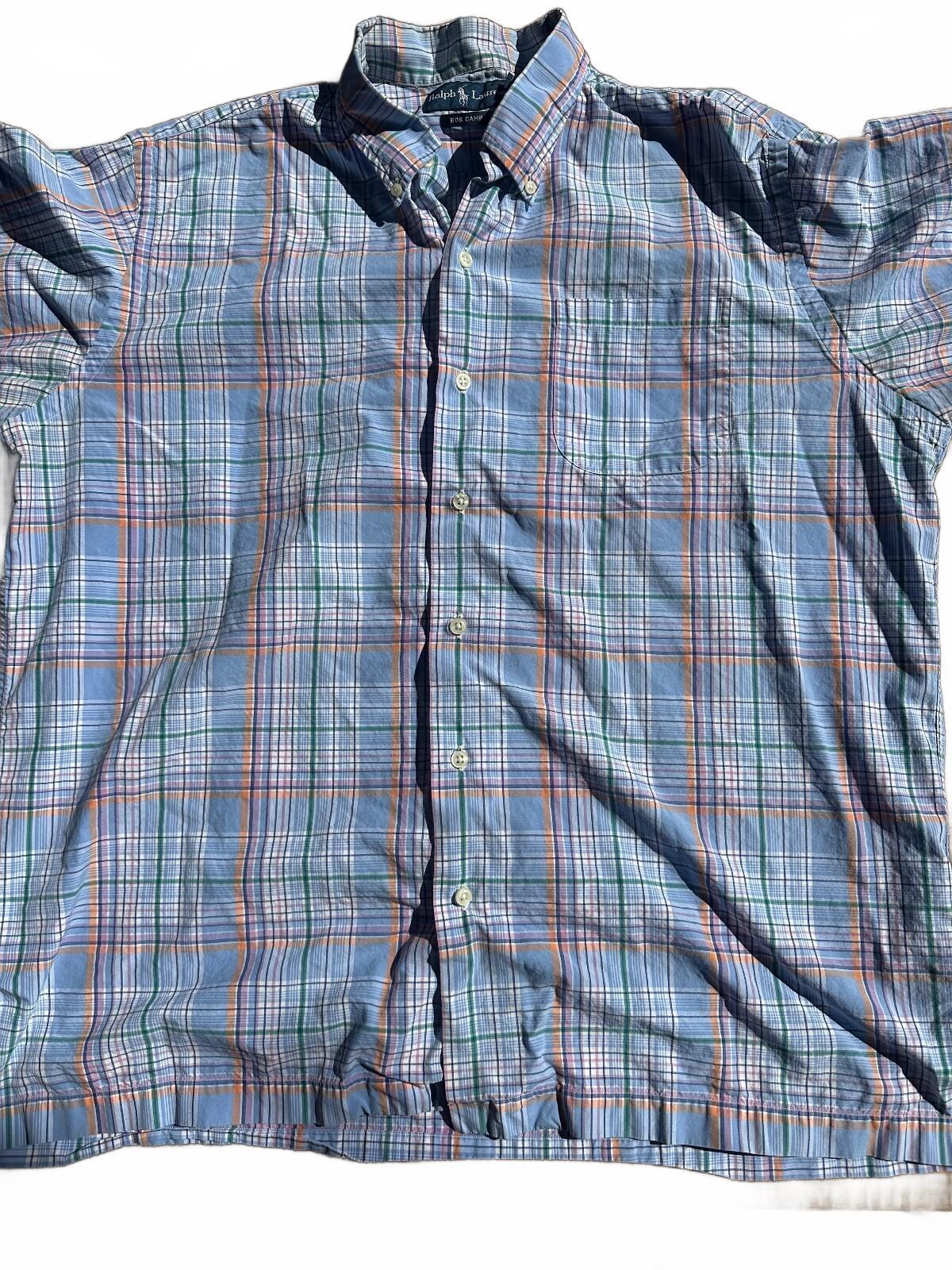 Ralph Lauren Bob Camp Large Blue Madras Plaid Shirt