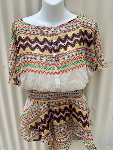 Beige by ECI Tribal Print Peplum Top L