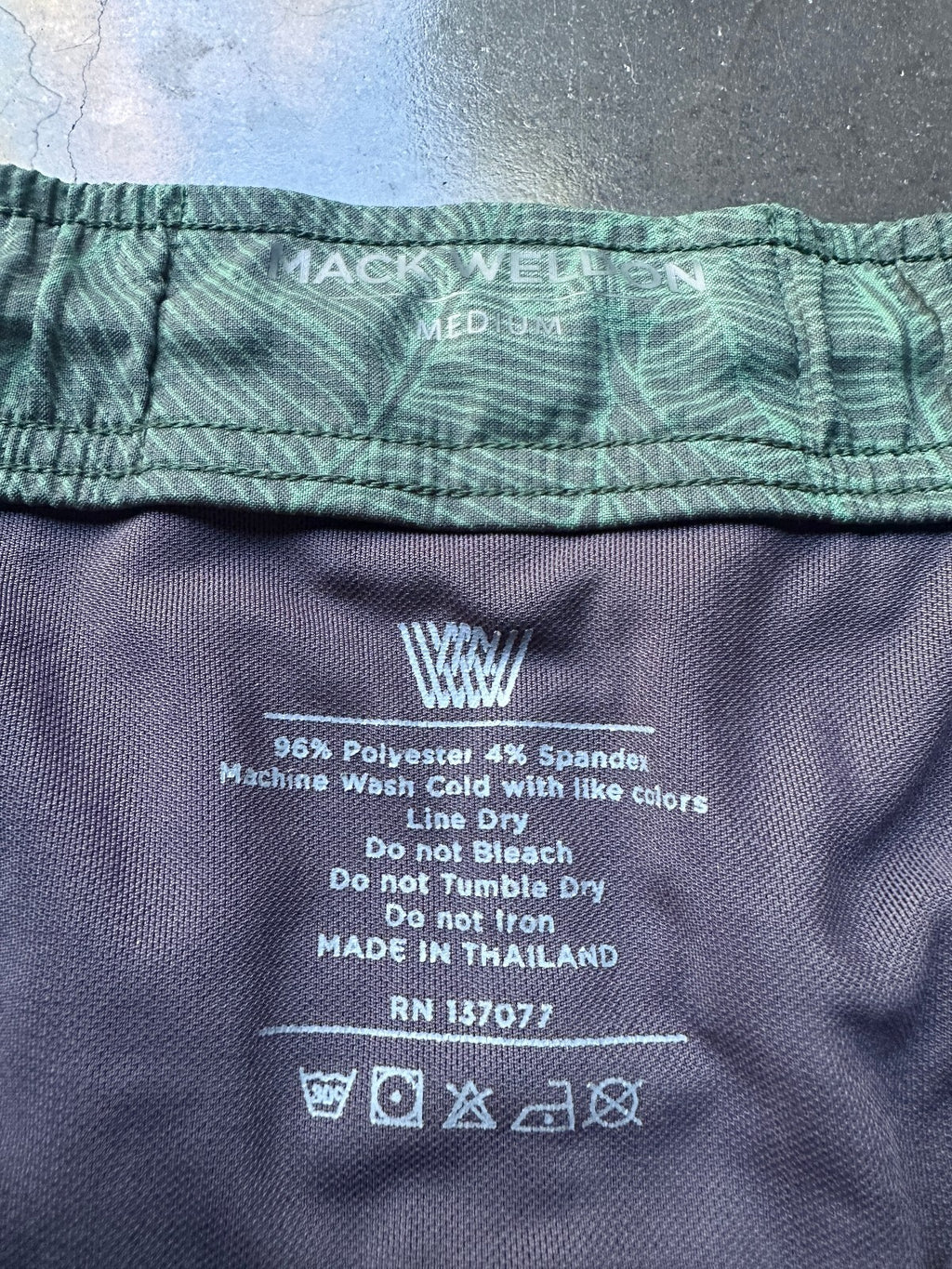 Mack Weldon Leaf Print Swim Trunks Green Medium