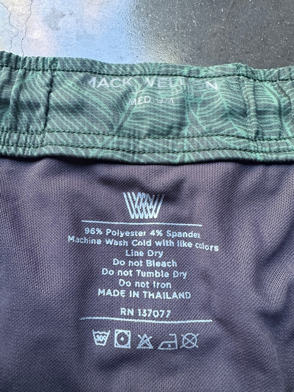 Mack Weldon Leaf Print Swim Trunks Green Medium