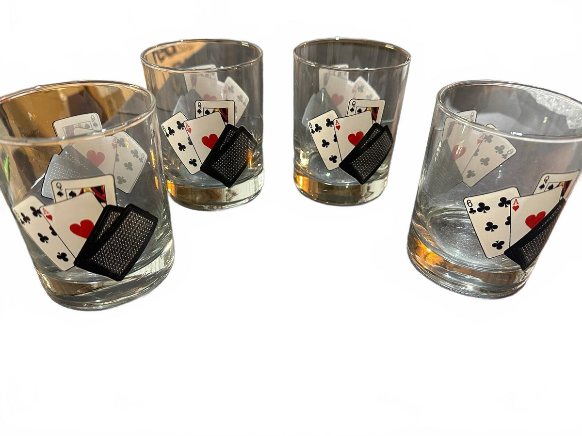 Vintage Poker Playing Card Rocks Glasses Set of 8