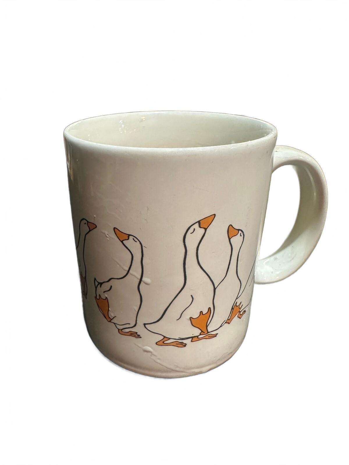 Vintage Flower Market White Geese Ceramic Mug