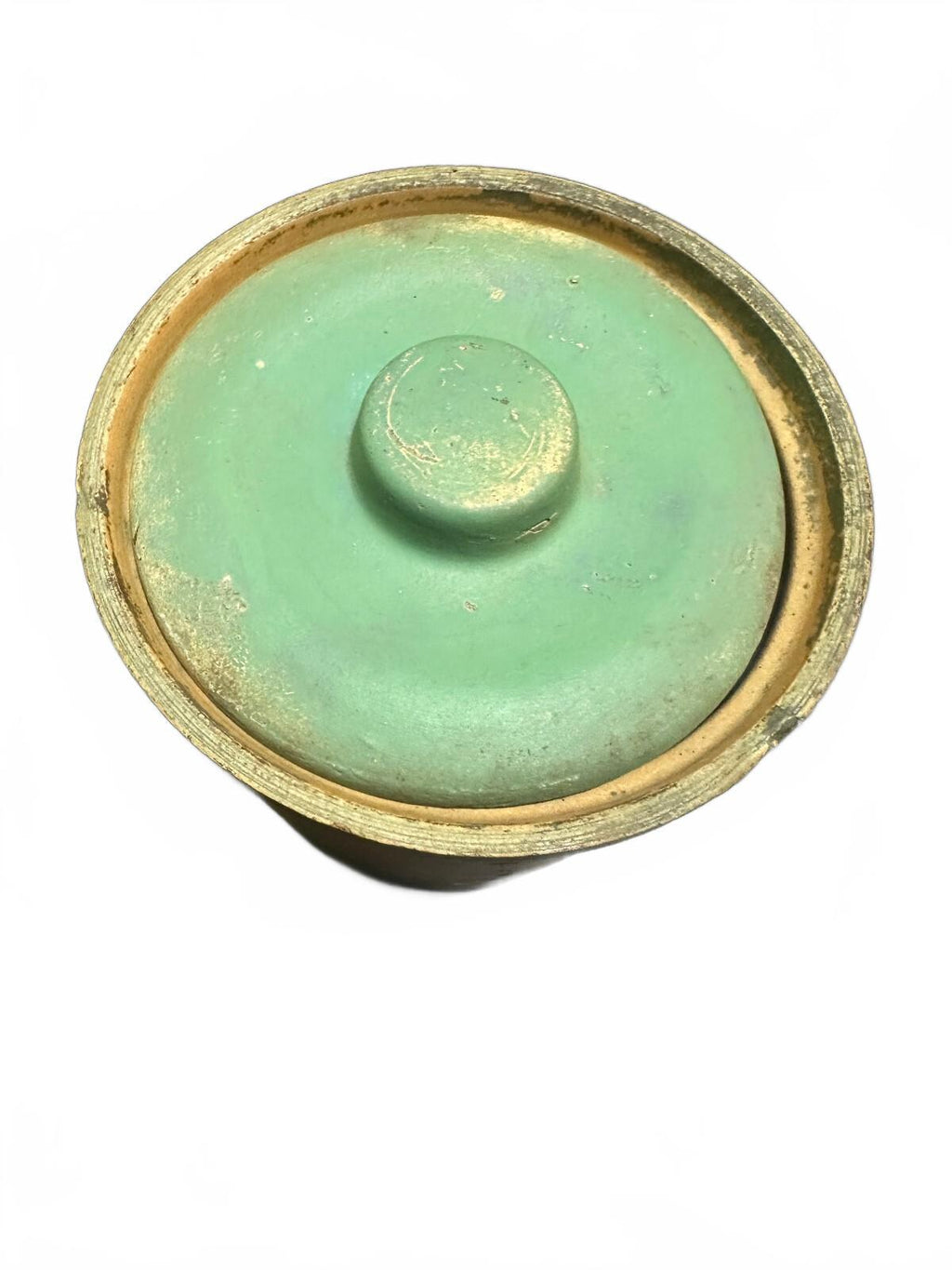 Antique Primitive Green Glazed Stoneware Lidded Canister