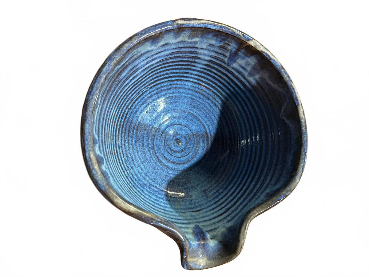 Hand Thrown Blue Studio Pottery Batter Bowl Spout 9"