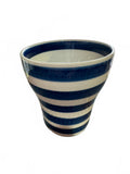 Signed Japanese Yunomi Tea Cup Blue White Striped 3.75"