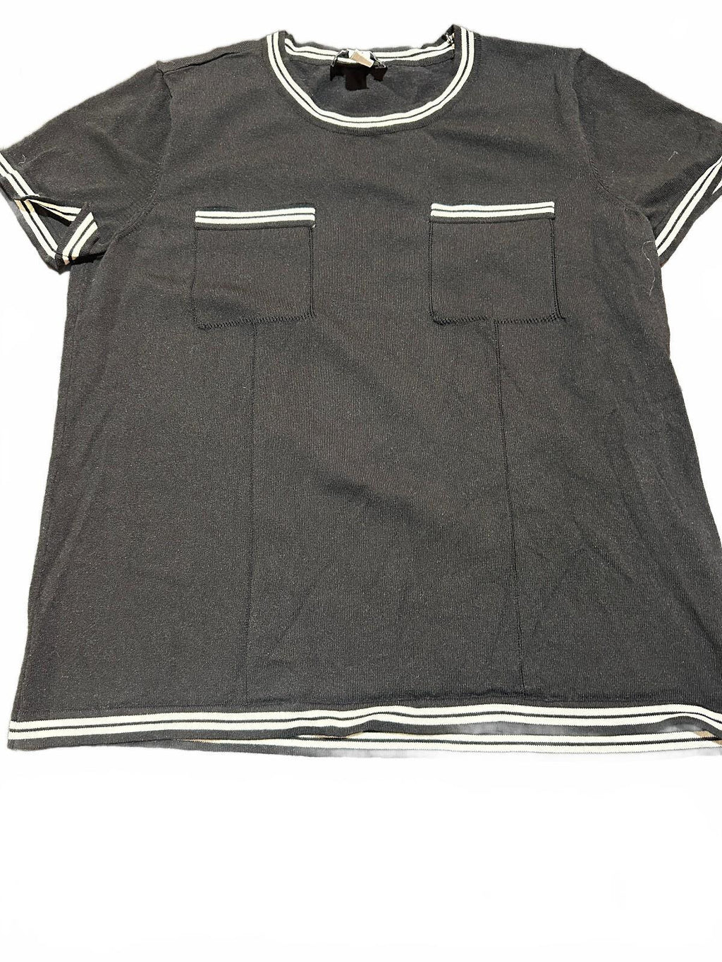 Karl Lagerfeld Paris Black Knit Pocket Top Medium
