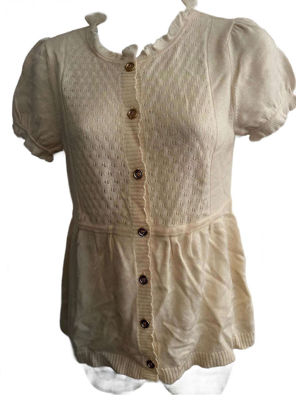 Juicy Couture Cream Knit Button Front Top Sz S