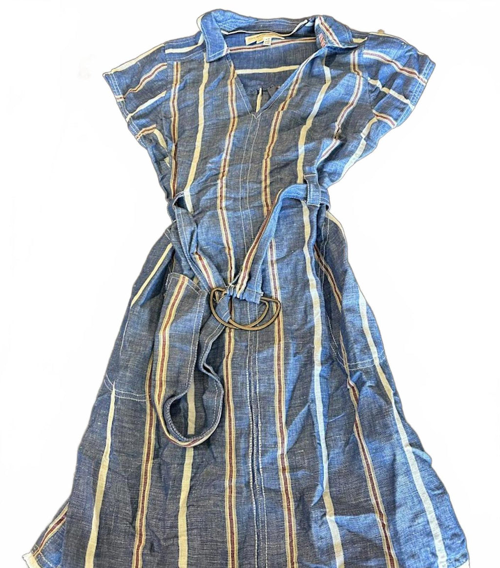 Anthro Pilcro Striped Linen Belted Dress US 6