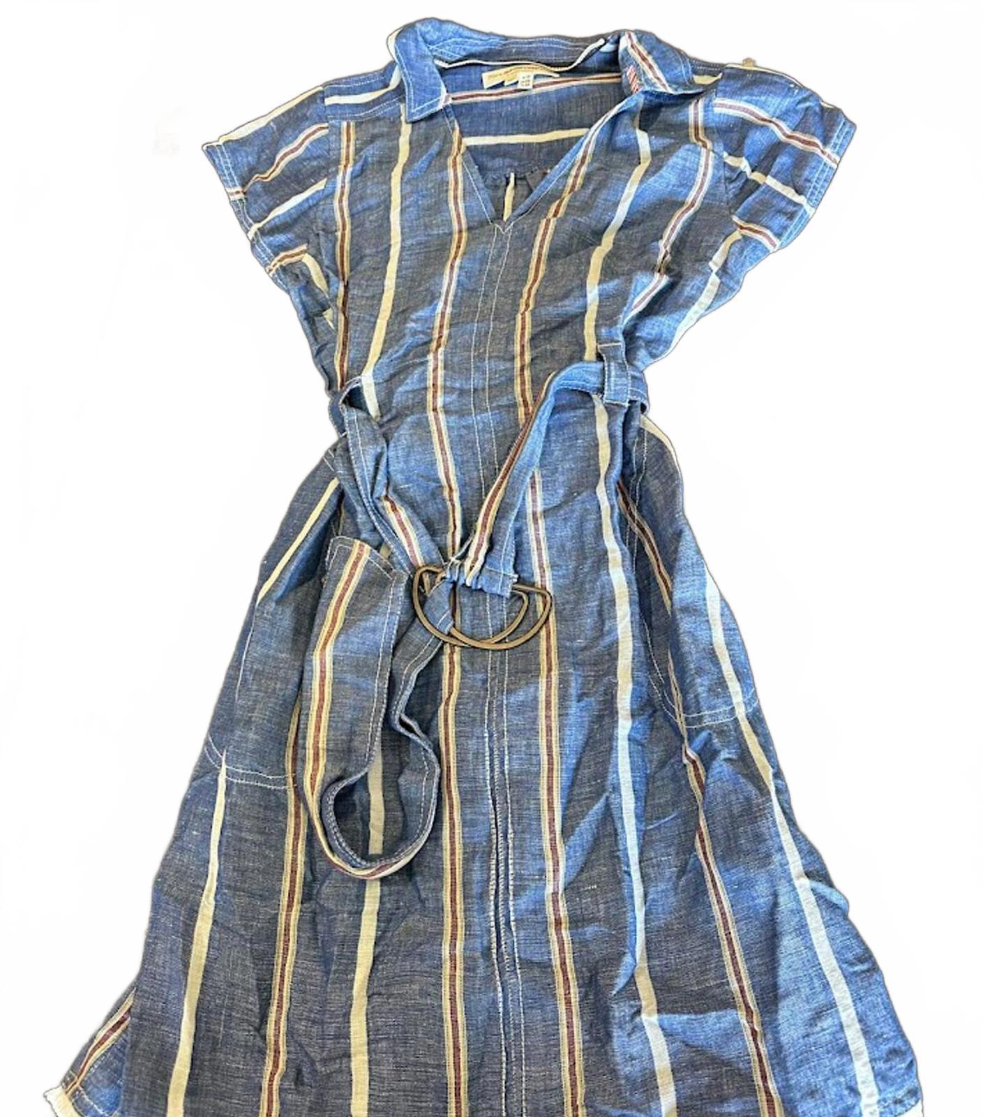 Anthro Pilcro Striped Linen Belted Dress US 6