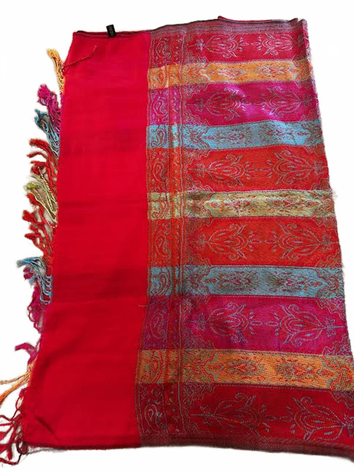 Red Multicolor Paisley Shawl Wrap 74"x28" Cotton Wool Blend