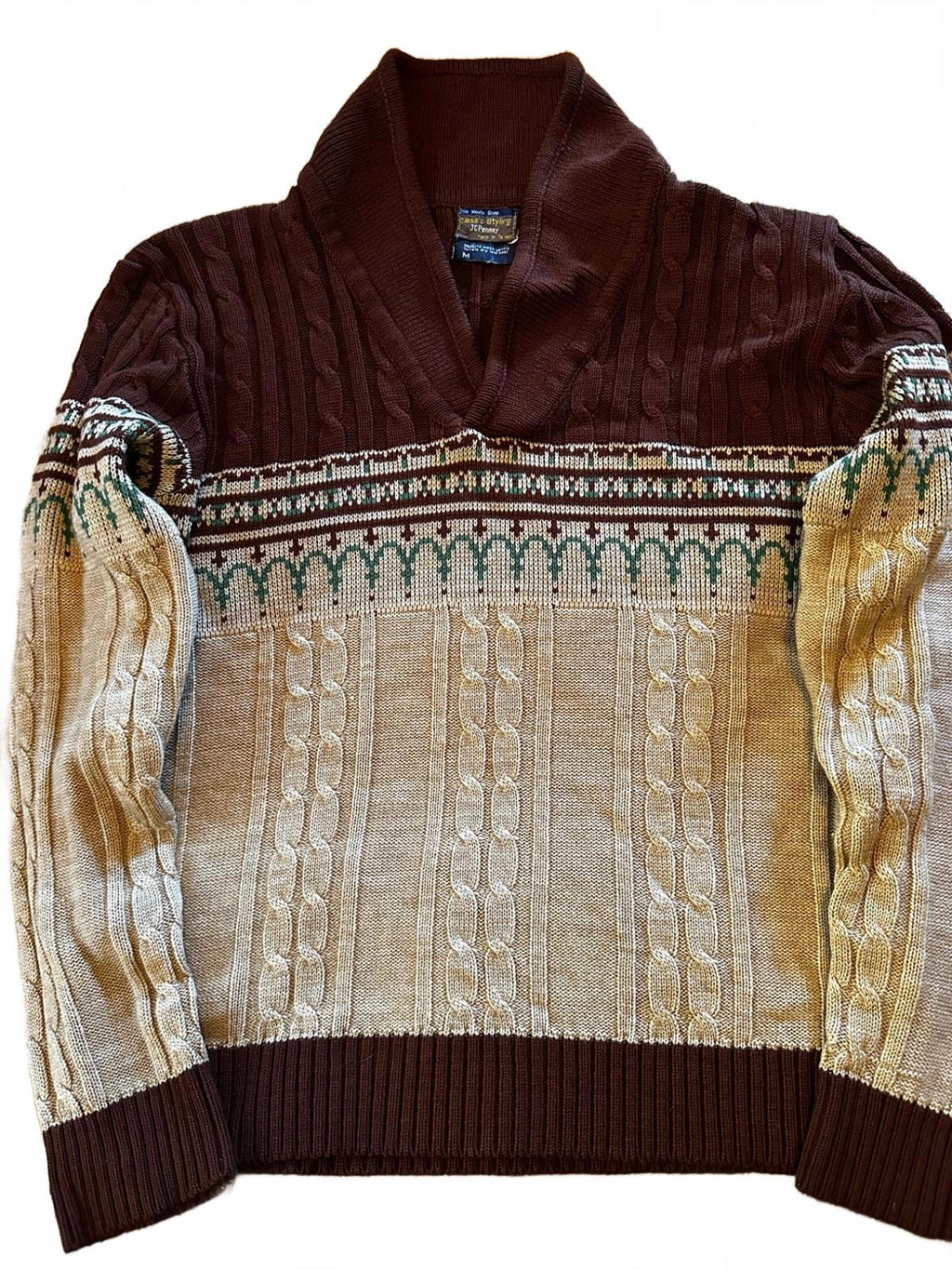 Vintage JCPenney Shawl Collar Cable Knit Sweater M