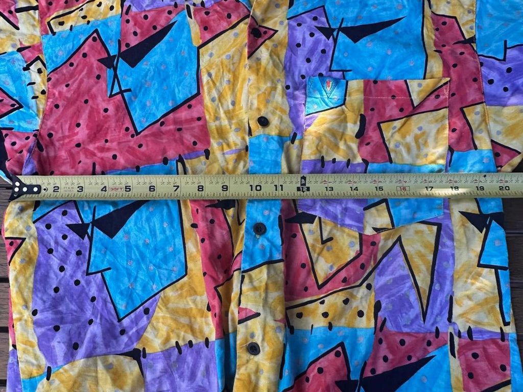 Vintage “Catchit” Made in USA Button-Down Shirt — Bold 80s Geometric Print