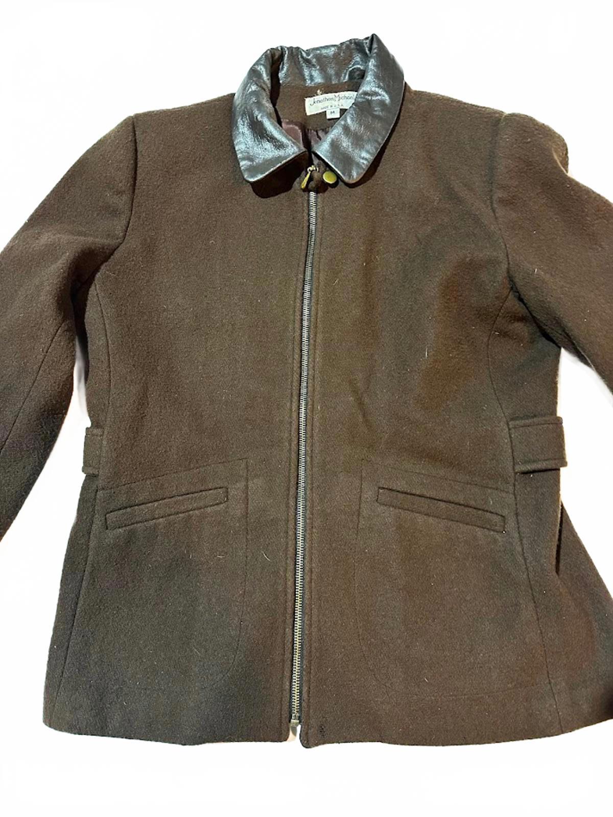 Vintage Jonathan Michael Wool Jacket Leather Collar USA  M