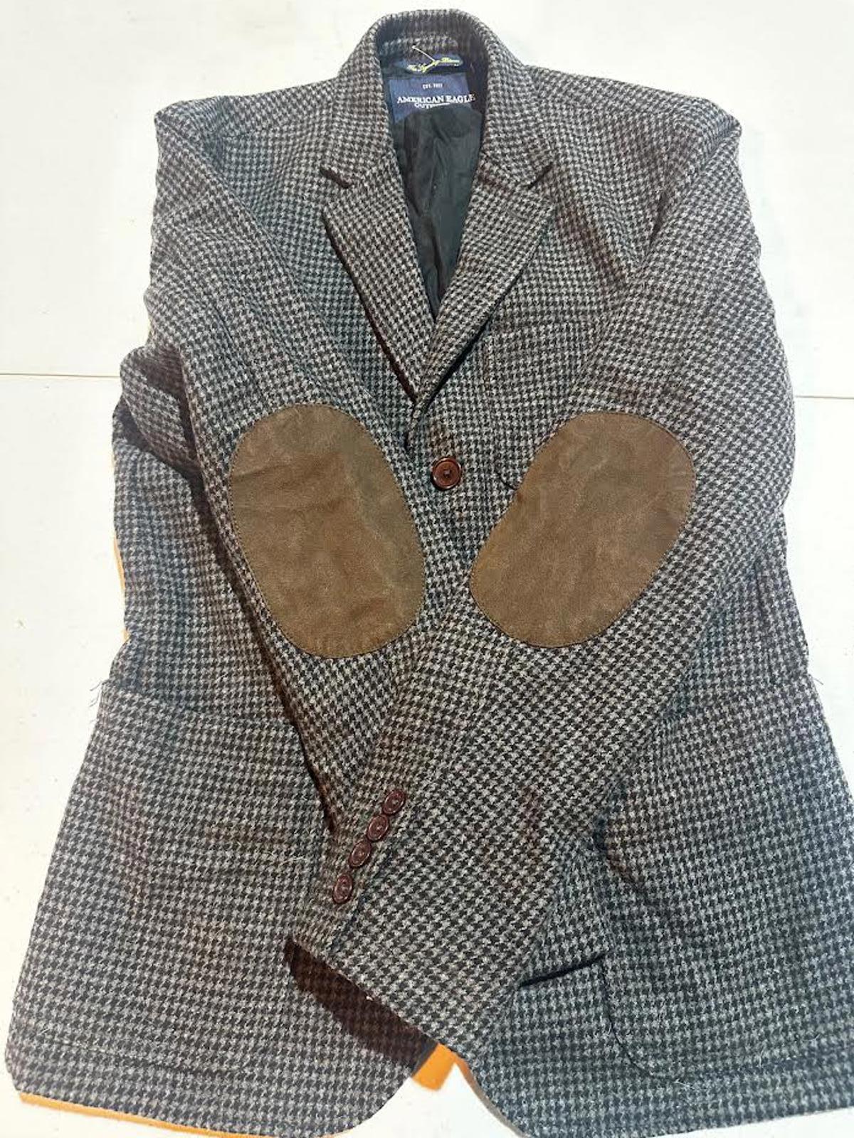 American Eagle Houndstooth Wool Blazer w Elbow Patches