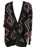 Vintage XSTATX USA Black Geo Knit Cardigan XXL