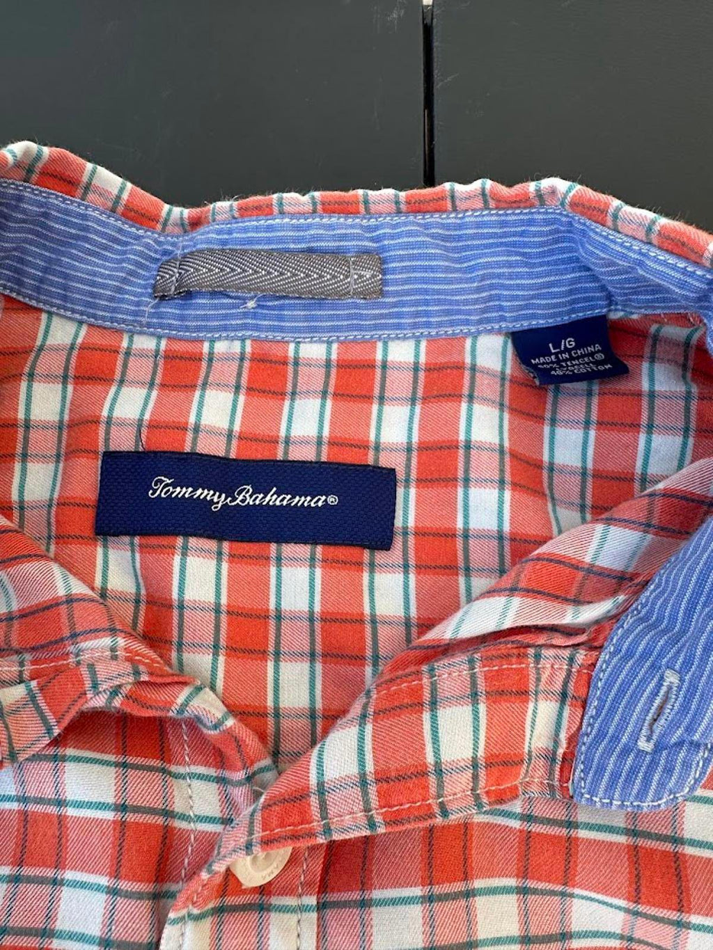 Tommy Bahama Orange Plaid Short Sleeve Shirt L