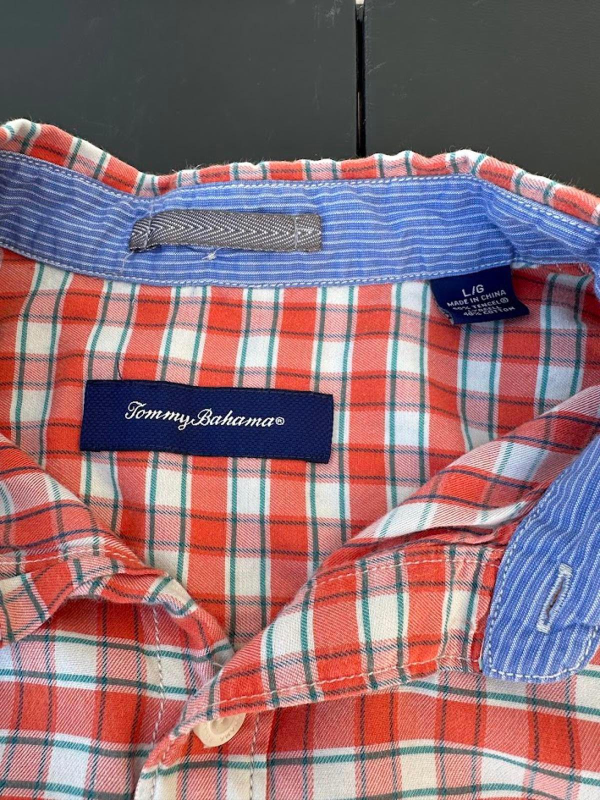 Tommy Bahama Orange Plaid Short Sleeve Shirt L