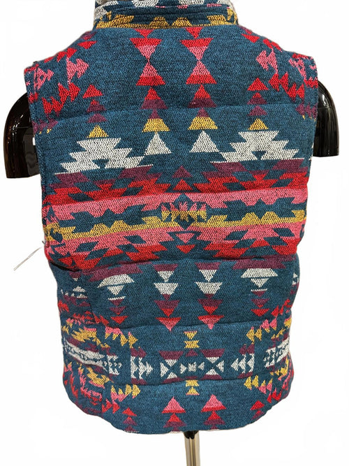 American Eagle Aztec Southwestern Puffer Vest Blue Red Small