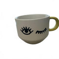 Starbucks 2017 Winking Eye 14oz Coffee Cup Mug Off White Yellow Handle Eyelashes