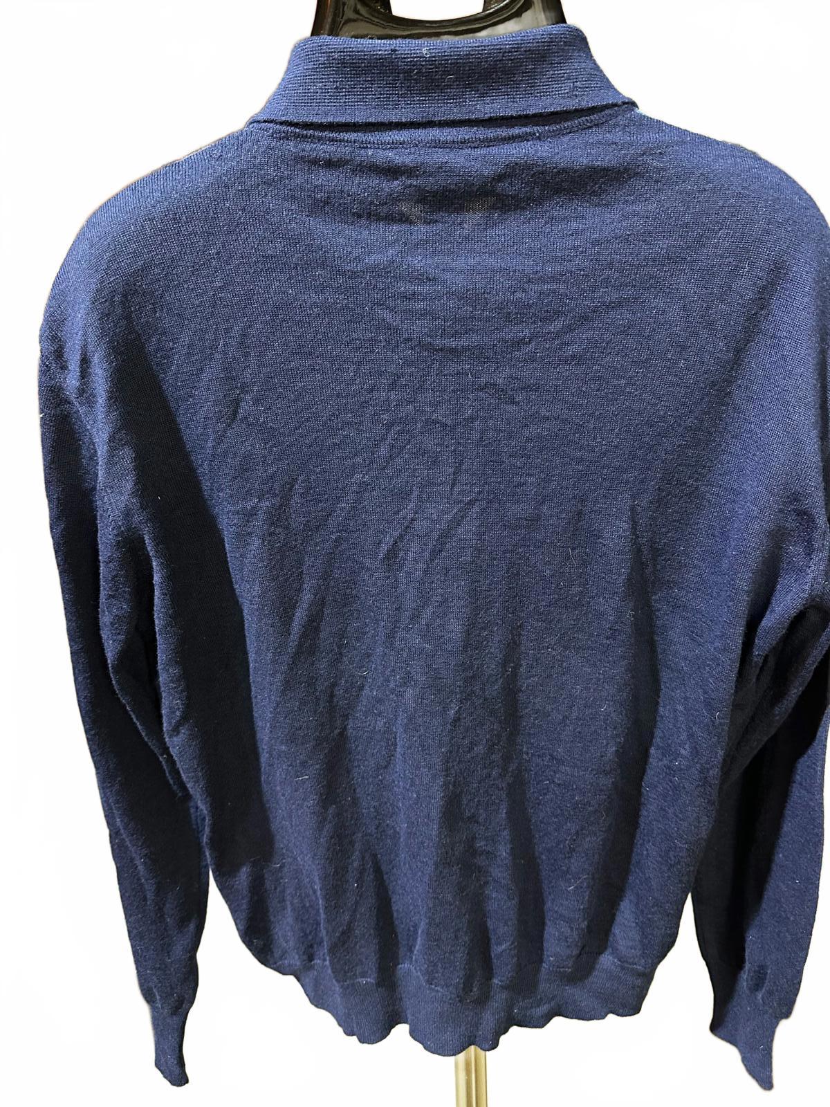 Vintage Italian Knit Polo Sweater Navy Stripe L