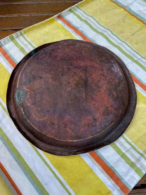 Antique Hand-Hammered Copper Tray with Floral & Vine Design  Early 1900s Rustic