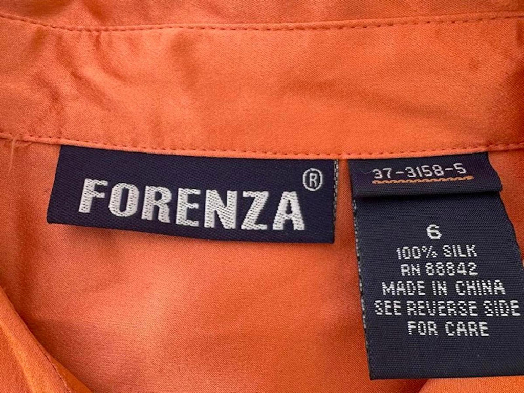 Forenza Silk Button Front Blouse S Orange