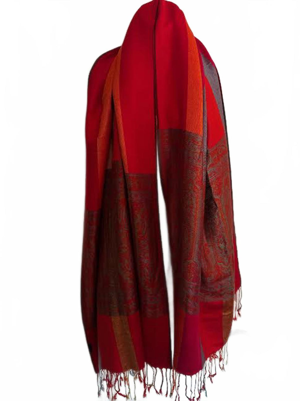 Red Multicolor Paisley Shawl Wrap 74"x28" Cotton Wool Blend