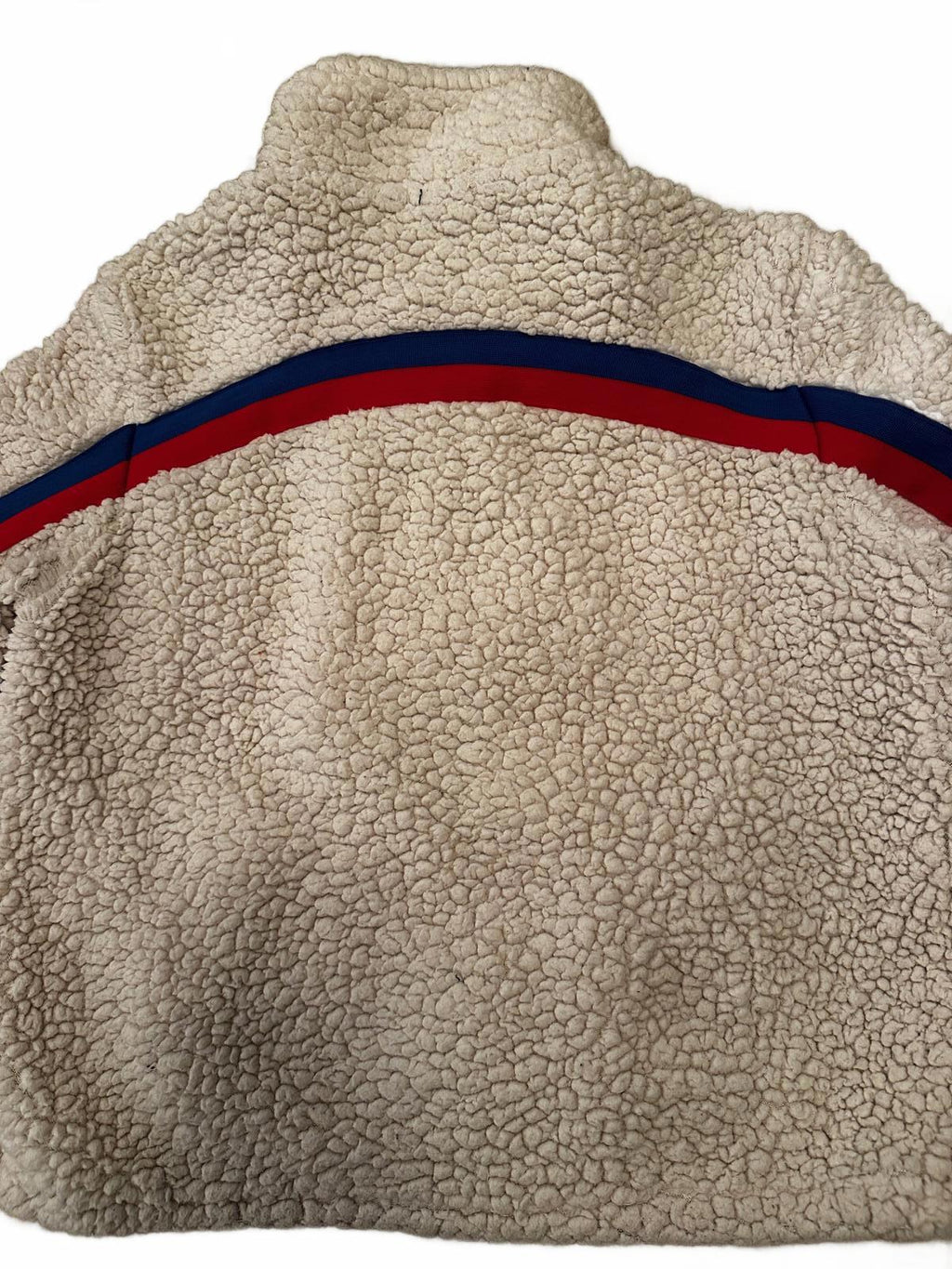 Garage Sherpa Fleece Zip Jacket Cream Red Blue Stripe M