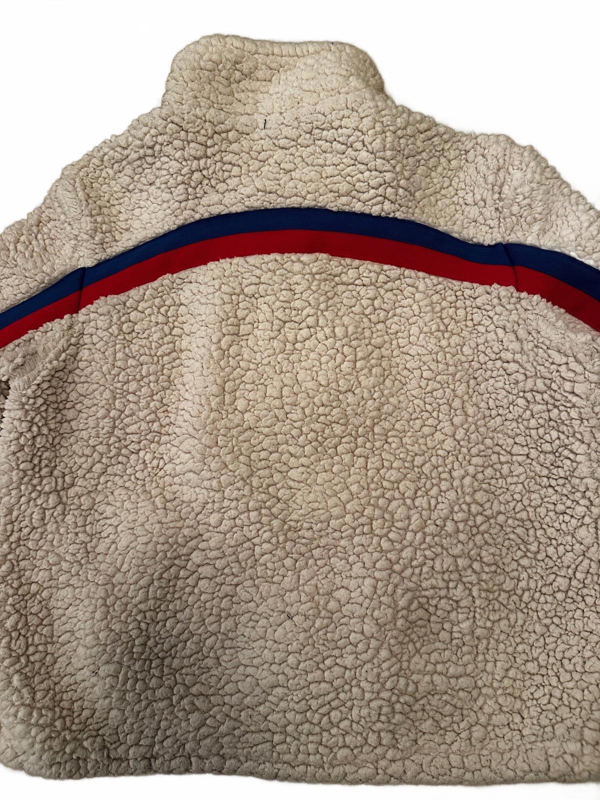 Garage Sherpa Fleece Zip Jacket Cream Red Blue Stripe M